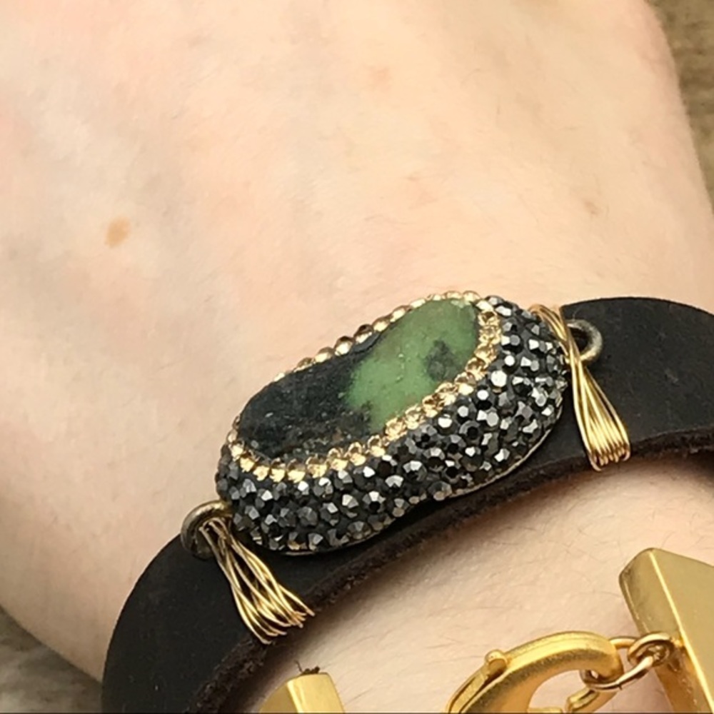Pave Druzy bohemian leather wrap bracelet